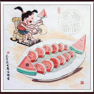 童子戏鱼图之西瓜鱼4
