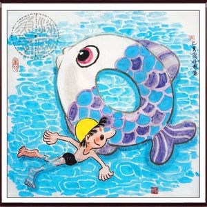 童子戏鱼图之泳圈鱼3