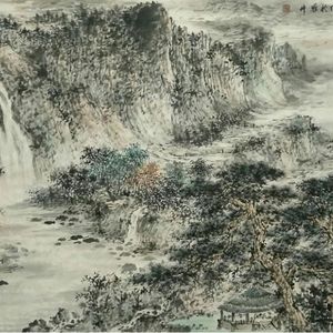 溪泉松亭图