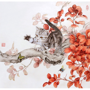 卢芳工笔画扑蝶