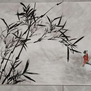 竹荫抚琴图