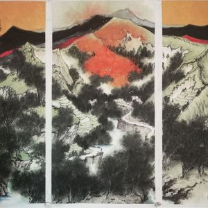 霞光映家山