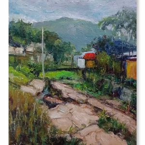 油画  山村景色