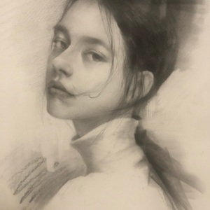 女青年素描头像
